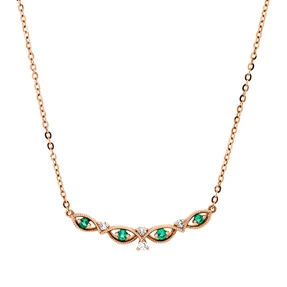 Collier aus 750 Rotgold 4 Smaragde 0,06ct grün 4 Brillanten 0,05ct W-SI L:45cm
