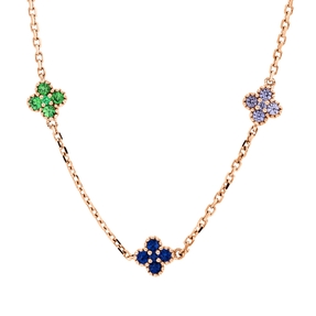 Collier aus 750 Gold Rotgold 35 Saphire 0,89ct mehrfarbig L:45cm