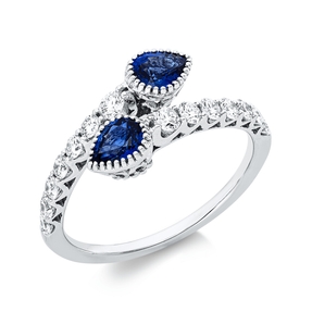 Ring aus 750 Weißgold 2 Saphire 0,73ct blau 14 Brillanten 0,5ct TW-SI B:11,5mm