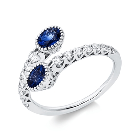 Ring aus 750 Weißgold 2 Saphire 0,78ct blau 14 Brillanten 0,38ct TW-SI B:10mm