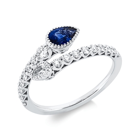 Ring aus 750 Gold Weißgold Saphir 0,48ct blau 18 Diamanten 0,47ct B:7mm