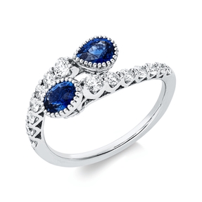 Ring aus 750 Weißgold 2 Saphire 0,76ct blau 14 Brillanten 0,5ct TW-SI B:7mm