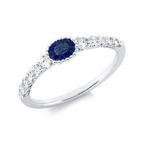 Ring aus 750 Weißgold Saphir 0,39ct blau 12 Brillanten 0,35ct TW-SI B:4,4mm