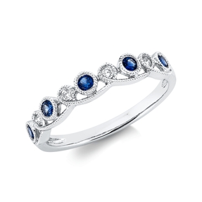 Ring aus 750 Weißgold 5 Saphire 0,2ct blau 4 Brillanten 0,05ct TW-SI B:3,3mm