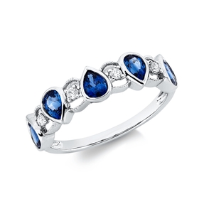 Ring aus 750 Weißgold 5 Saphire 0,83ct blau 4 Brillanten 0,05ct TW-SI B:4,8mm