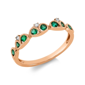 Ring aus 750 Gold Rotgold 8 Smaragde 0,22ct grün B:3,4mm