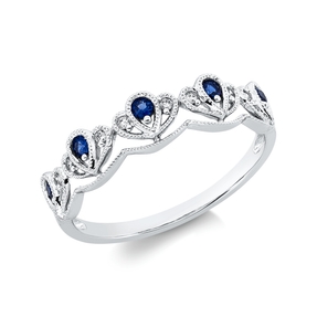 Ring aus 750 Weißgold 5 Saphire 0,15ct blau 8 Brillanten 0,05ct TW-SI B:4,8mm