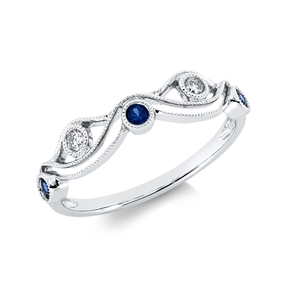 Ring aus 750 Weißgold 3 Saphire 0,12ct blau 2 Brillanten 0,07ct TW-SI B:4,6mm