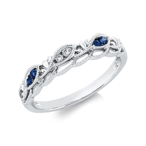 Ring aus 750 Weißgold 4 Saphire 0,07ct blau 2 Brillanten 0,03ct TW-SI B:4,1mm