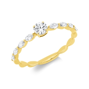 Ring aus 750 Gold Gelbgold 9 Diamanten 0,5ct TW-SI B:3,8mm 4er-Krappe