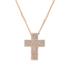 Collier Kreuz aus 750 Gold Rotgold 198 Diamanten 0,7ct TW-VSI/SI L:45cm