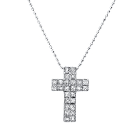 Collier Kreuz 750 Weißgold 26 Diamanten Prinzess-Schliff 0,65ct TW-VSI/SI L:45cm