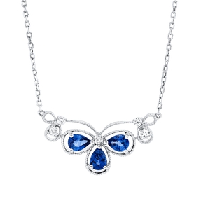 Collier aus 750 Weißgold 3 Saphire 0,55ct blau 5 Brillanten 0,07ct TW-SI L:45cm