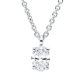 Solitaire Collier aus 750 Weißgold Diamant Oval-Schliff 0,2ct TW-SI L:45cm
