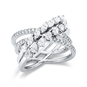 Ring aus 750 Gold Weißgold 50 Diamanten 1,08ct TW-SI B:12,5mm