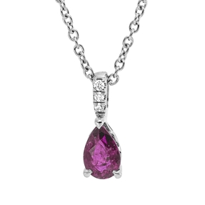 Collier aus 750 Weißgold Rubin 0,61ct rot 3 Brillanten 0,01ct TW-SI L:45cm