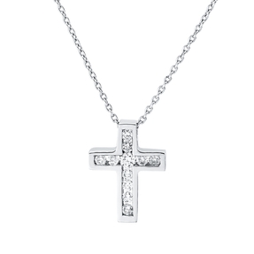 Collier Kreuz aus 750 Gold Weißgold 11 Diamanten 0,09ct TW-SI L:42cm