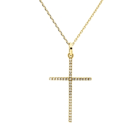 Collier Kreuz aus 750 Gold Gelbgold 37 Brillanten 0,07ct TW-SI L:42cm