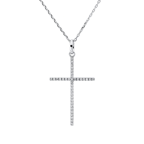 Collier Kreuz aus 750 Gold Weißgold 37 Brillanten 0,07ct TW-SI L:42cm