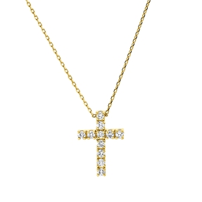 Collier Kreuz 750 Gelbgold 5 Brillanten 0,14ct F-SI 6 Brillanten 0,14ct F-SI L:42cm
