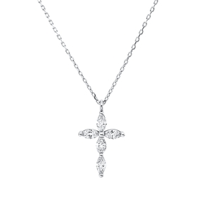 Collier Kreuz aus 750 Weißgold 5 Diamanten Navette-Schliff 0,33ct F-SI L:42cm