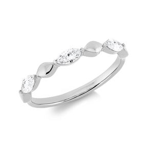 Ring aus 750 Weißgold 3 Diamanten Navette-Schliff 0,45ct TW-SI B:3,7mm