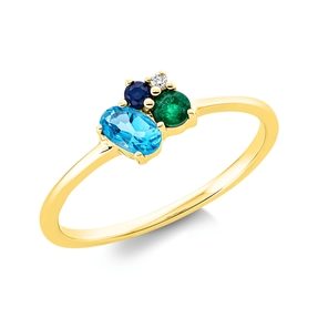 Ring aus 750 Gelbgold 3 Topase 0,45ct blau Brillant 0,01ct TW-SI B:6,3mm