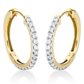 Creolen aus 750 Gelbgold 30 Brillanten 0,5ct TW-SI 18,6x1,9mm Fassung rhodiniert