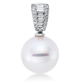 Anhänger aus 750 Weißgold Südsee-Perle 11,5mm weiß 25 Diamanten 0,21ct W-SI