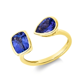 Ring aus 585 Gold Gelbgold 2 Tansanite 2,46ct blau B:9,1mm Zarge
