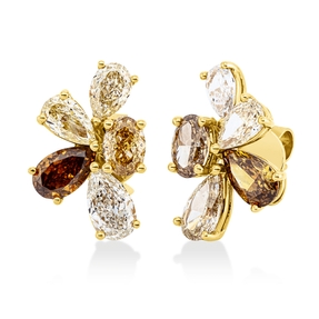 Ohrstecker aus 750 Gelbgold 10 Diamanten Fanatsy-Schliff 3,46ct fancy 15,5x10,2mm