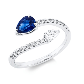 Ring aus 750 Weißgold Saphir 0,78ct blau 19 Diamanten 0,35ct TW-SI B:9,4mm