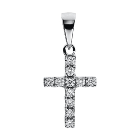 Anhänger Kreuz aus 750 Weißgold 11 Brillanten 0,1ct TW-VSI/SI 15,9x7,5mm mit Öse