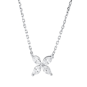 Collier aus 750 Weißgold 4 Diamanten Navette-Schliff 0,4ct F-VSI L:45,7cm