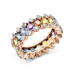Ring aus 750 Rotgold 19 Saphire 6,79ct mehrfarbig 38 Brillanten 1,35ct TW-VSI/SI