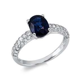 Ring aus 750 Weißgold Saphir 2,09ct blau 44 Diamanten 0,59ct TW-SI B:8,3mm