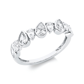 Ring aus 750 Weißgold 9 Diamanten Tropfen-Schliff 1,21ct TW-SI B:5,4mm