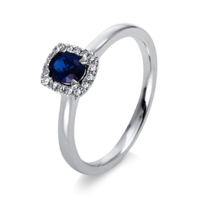 Ring aus 750 Weißgold Saphir 0,51ct blau 16 Brillanten 0,06ct TW-SI B:20,2mm