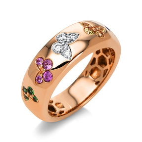 Ring aus 750 Gold weiß/rot 16 Saphire 0,38ct mehrfarbig 4 Brillanten 0,11ct TW-VSI