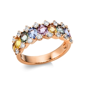 Ring 750 Rotgold 9 Saphire 3,15ct mehrfarbig 16 Brillanten 0,59ct TW-VSI/SI B:4,3mm