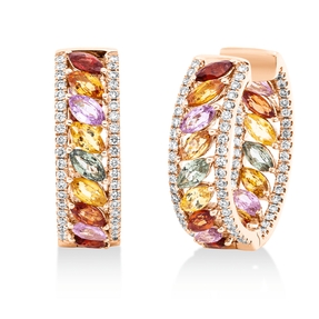 Creolen aus 750 Rotgold 32 Saphire 5,61ct mehrfarbig 160 Brillanten 0,99ct TW-SI