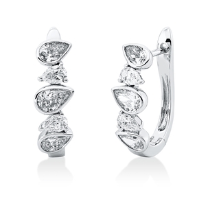 Creolen aus 750 Weißgold 10 Diamanten Tropfen-Schliff 1,22ct TW-SI 16,6x5,2mm