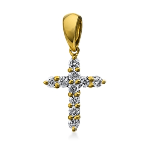 Anhänger Kreuz aus 750 Gold Gelbgold 10 Brillanten 0,1ct TW-SI 13,3x7,2mm mit Öse Anhänger Kreuz aus 750 Gold Gelbgold 10 Brillanten 0,1ct TW-SI 13,3x7,2mm mit Öse