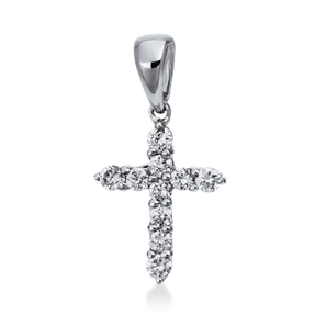Anhänger Kreuz aus 750 Weißgold 10 Brillanten 0,1ct TW-SI 13,3x7,2mm mit Öse