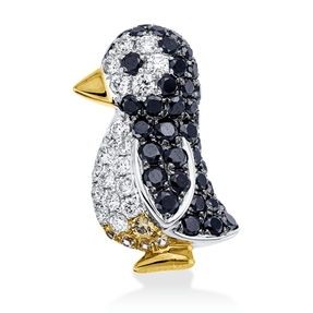 Anhänger Pinguin aus 750 Gold gelb/weiß 5 Saphire 0,05ct gelb 59 Diamanten 0,78ct