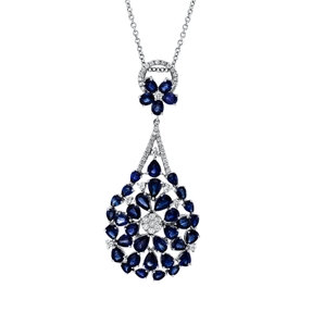 Collier 750 Weißgold 38 Saphire 13,3ct blau 53 Diamanten 1,41ct TW-VSI L:47,6cm