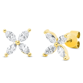 Ohrstecker aus 750 Gelbgold 8 Diamanten Navette-Schliff 0,58ct TW-VSI 7,6x7,6mm