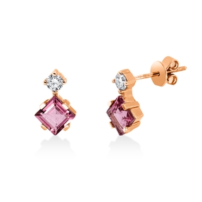 Ohrstecker 750 Rotgold 2 Turmaline 1,38ct pink 2 Brillanten 0,2ct TW-SI 11x6,8mm