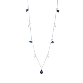 Collier aus 750 Weißgold 5 Saphire 0,95ct blau 4 Brillanten 0,2ct W-SI L:45cm
