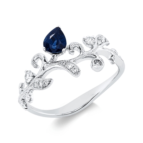 Ring aus 750 Weißgold Saphir 0,48ct blau 12 Diamanten 0,14ct TW-SI/PI B:8,8mm